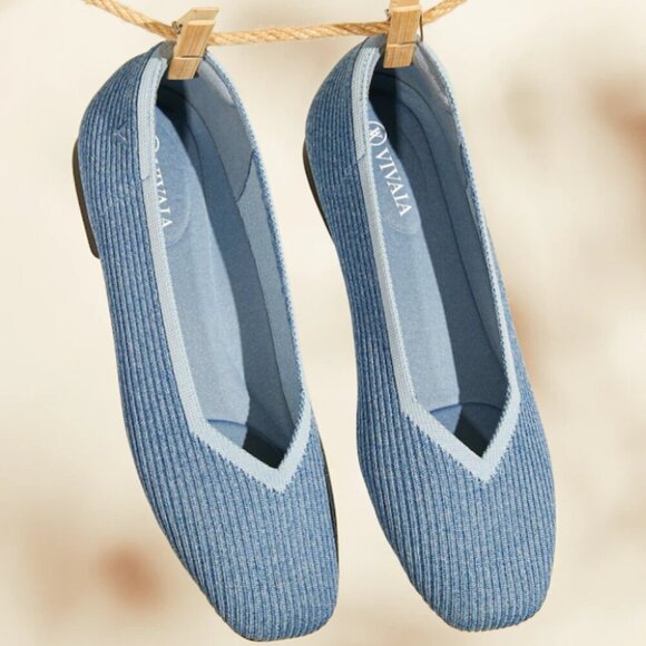 Vivaia Margot stretch knit ballet flats Womens 42 denim blue walking washable - Picture 3 of 11